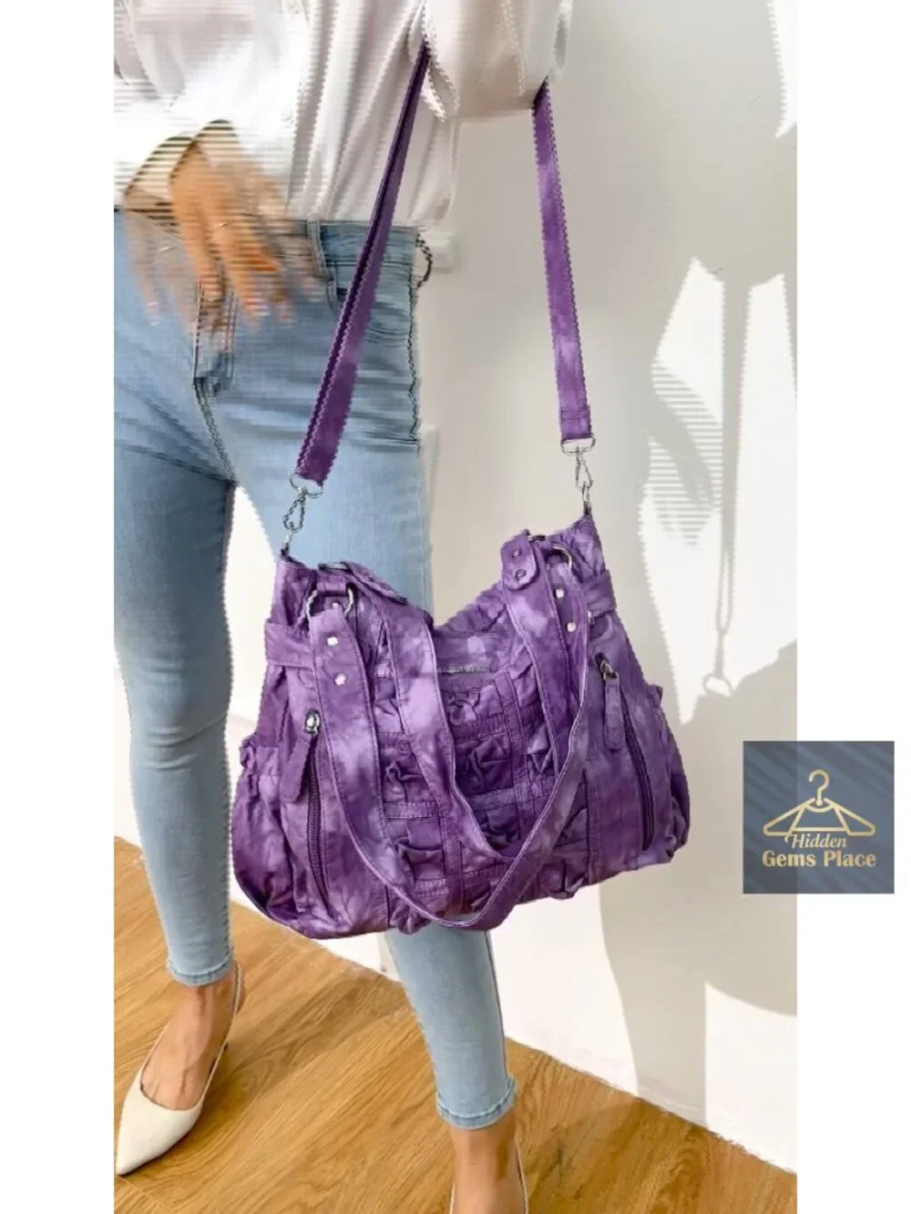 Large PU Leather Hobo Bag with Zipper Pockets, Shoulder Bag